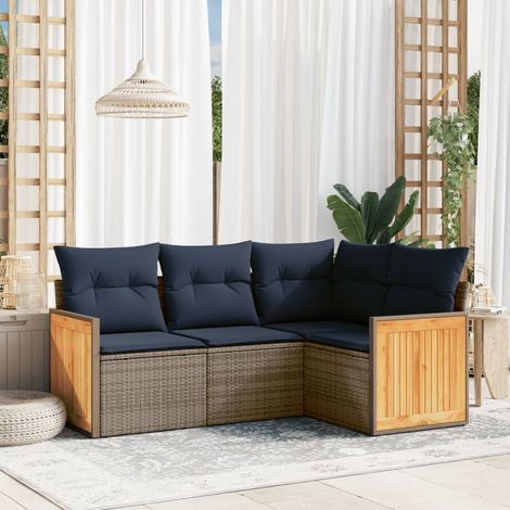 vidaXL Ensemble de canapé de jardin 4 pcs avec coussins gris résine tressée (1/5)