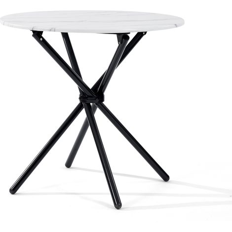 FurnitureR Round Dining Table, Modern Diameter 80CM Kitchen Table, MDF Tabletop, Metal Frame with Chopstick Designed Leg, Marble White Veneer Effect