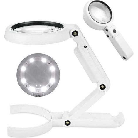 Loupe de bijouterie, grossissement 5x/11x, 8 lumières LED, support pliable, loupe de bureau, convient pour les bijoux, les insectes, les journaux, la réparation de montres et autres applications. (1/4)