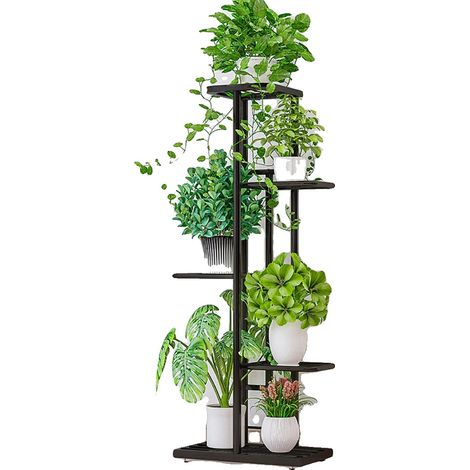 Supporto per piante a 5 ripiani, design salvaspazio, grigio scuro (1/2)
