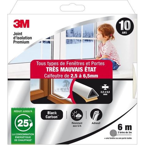 Premium Tür-/Fensterdichtung in sehr schlechtem Zustand, 2,5 bis 6,5 mm x 6 m, weiß 3M