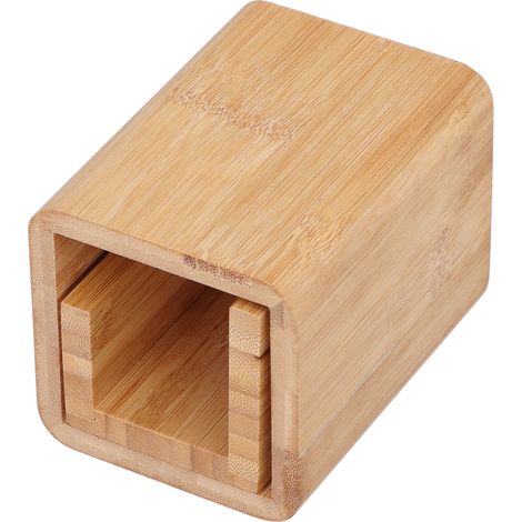 Lot en bois bambou pour bureau : pot à crayons, boîte à cartes, rangement multitâche pour stylos, cosmétiques, fournitures scolaires (1/5)