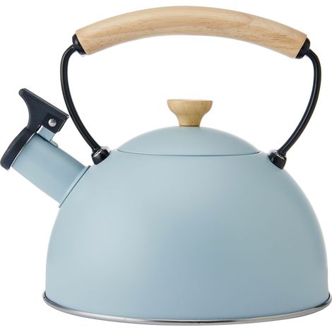 La Cafetière Bouilloire sifflante avec poignée en bois résistant à la chaleur, résistante à la corrosion, bouilloire légère avec bec verseur, compatibleavec toutes les cuisinières, couleur bleu ciel,