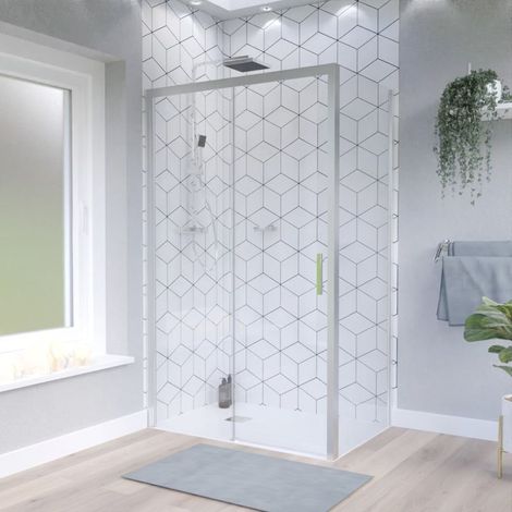 Cuisibane – Porte de douche d'angle coulissante NERINA Access 120x90 cm – Verre securit 6mm anticalcaire – Système Stop Water étanche – Barre de seuil basse (1/2)