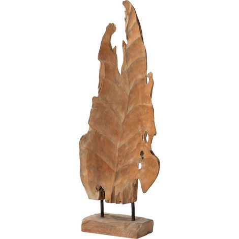 Figurine décorative en bois de teck, feuille, 35 x 14 x 85 cm