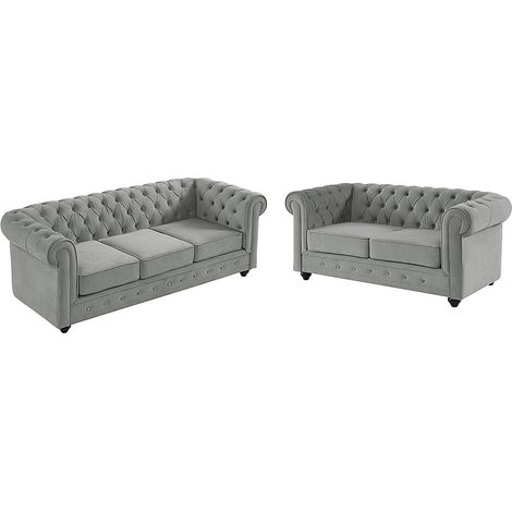 Divano 3+2 posti Velluto Grigio - CHESTERFIELD