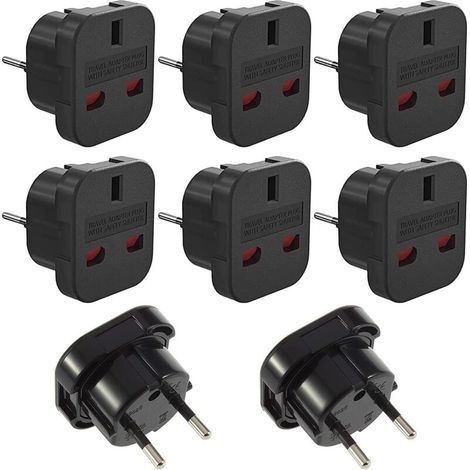 Adaptateur de voyage 8 pièces UK vers EU – Prise 3 broches vers 2 broches – ABS haute qualité – Courant 10A, 1000W max (1/5)