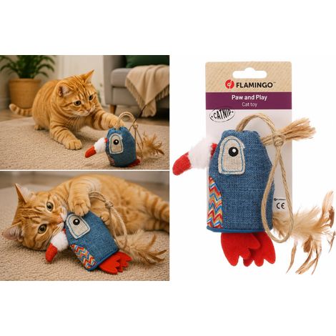 Jouet pour Chat - Oiseau Multicolore en Tissu avec Plumes, Rubans et Catnip 32,5cm (1/3)