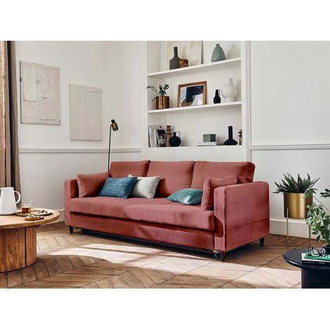 Anna – 3-sitzer sofa – mit schlaffunktion und tasche – aus samt - rosa