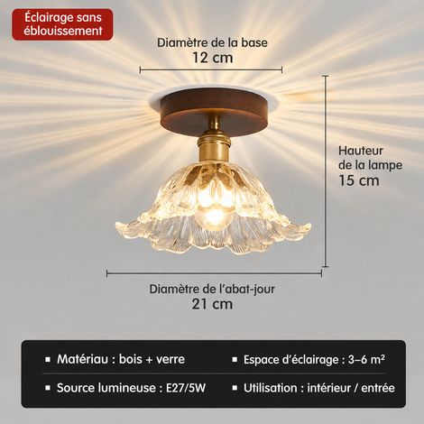 Plafonnier Bois Noyer Entrée Couloir Modèle A - 21 cm - sans ampoule E27 300 g – Livraison gratuite