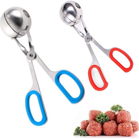 Ensemble de 2 pinces à boulettes de viande en acier inoxydable avec poignées amovibles en caoutchouc, utilisables pour la préparation de cake pops, de biscuits et de glaçons. (1/3)