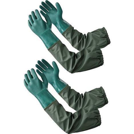 Gants imperméables - 2 pièces - 70 cm - Gants longs imperméables - Réutilisables - Gants de protection chimique - Doublure en coton - Modèle élastique - Imperméables / Huiles / Acides (1/5)