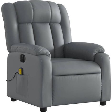 Poltrona relax TV elettrica reclinabile funzione massaggio 6 punti massaggio in PVC grigio DEC027172