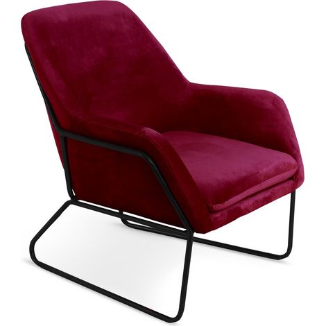 Fauteuil Claudio Velours Rouge pieds Métal Noir