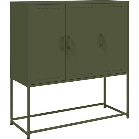 Buffet credenza cassettiera mobile contenitore organizer cucina soggiorno soggiorno alto oliva 100,5 x 39 x 107 cm verde acciaio 020035642