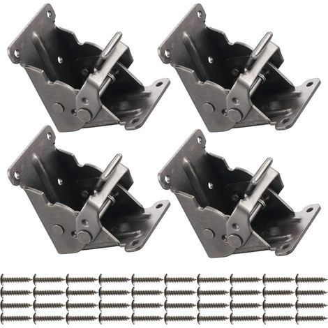 Lot de 4 supports pliants pour pieds de table avec vis, supports de support pliables, matériel de charnière pliable, support d'étagère pliable à extension autobloquante, support pour établi de travail (1/4)