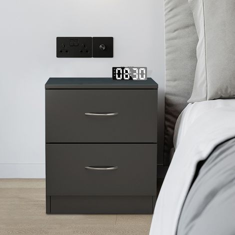 2 Drawers Chest of Drawers Bedside Cabinet Nightstand Bedroom Table Furniture Grey (1/4)