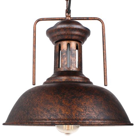 Vintage Pendant Light Rust, Industrial Hanging Ceiling Lamp with Lampshade, Ø33cm Metal Dome Chandelier for Bedroom Living Room Kitchen Island