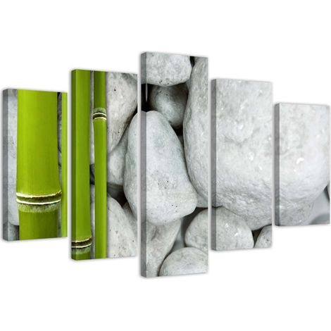 Quadro su tela 5 paneli Zen Stones Bamboo Spa - 100x70 (1/5)