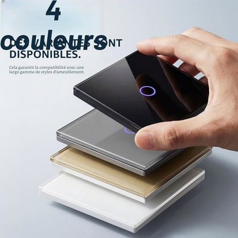 Interrupteur Tactile 1 Gang - 230 V AC - Charge Max 300 W LED / 500 W Résistive - Sans Fil Neutre - Indicateur LED Bleu - Pour Éclairage Intérieur - 1 Pièce (1/5)