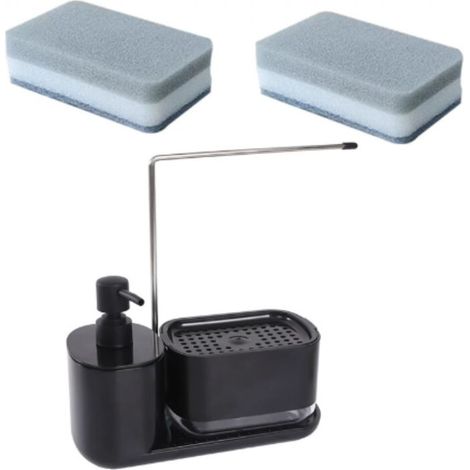 Black dish soap dispenser, kitchen soap dispenser with sponge and towel holder, kitchen soap dispenser for kitchen sink organization, comes with (1/5)
