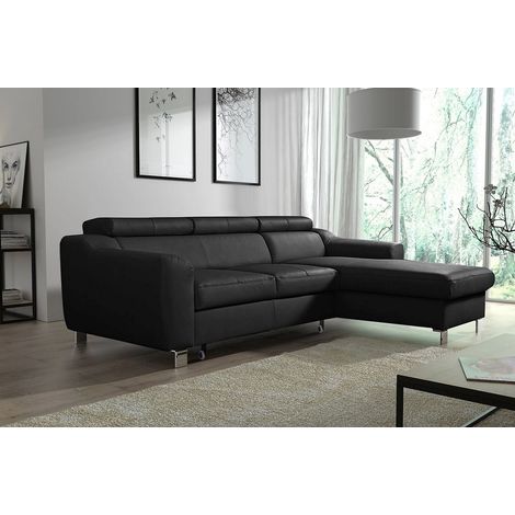 Canapé d'angle convertible en cuir italien de luxe 5 places ASTORIA, noir, angle droit (1/5)