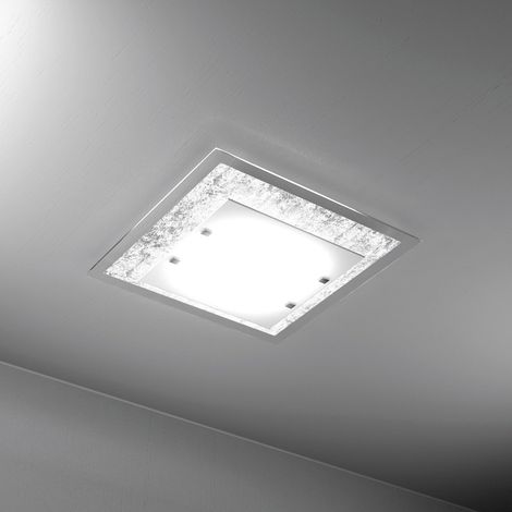 Plafoniera Moderna Tray Metallo Bianco Vetro Foglia Argento 4 Luci E27 (1/3)