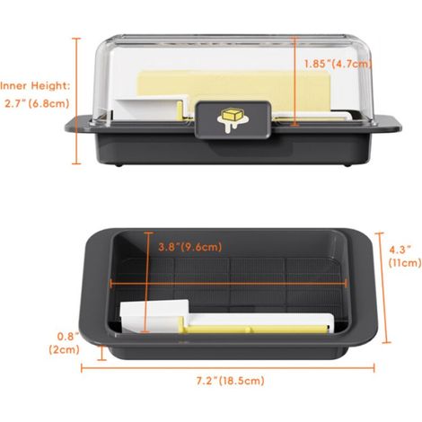 Récipient Coupe Beurre, Beurrier avec Couvercle Transparent, Boîte de Beurre pour Refroidir, Boîte de Stockage de Beurre Livré avec Cutter, Plastique Réutilisable, pour Stocker le Beurre, (1/3)