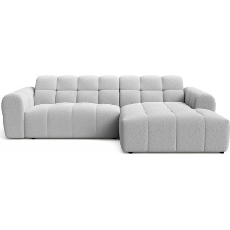 ALEXIA - Canapé d'angle tissu bouclette 4 places - Gris clair - Droit