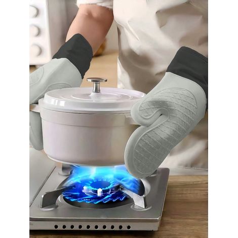 Gants de four en silicone anti-brûlure et résistants à la chaleur, pour cuisson en cuisine, antidérapants, motif ours gris (1/4)