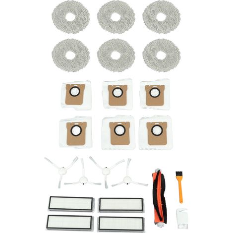 Das Zubehörset für den Dreame Staubsauger umfasst 1 rotierende Bürste, 4 Seitenbürsten, 4 Filter, 6 Reinigungstücher, 6 Staubbeutel, 1 weiße Bürste und 1 gelbe Bürste. (1/5)