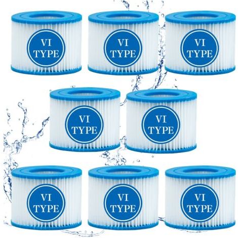 Lot de 8 Filtre VI Cartouche pour Bestway Lay-Z-Spa, Filtre de Spa et de Bain à remous Type VI pour filtres Coleman SaluSpa, pour Filtre Bestway, Lay-Z Spa, pour Intex