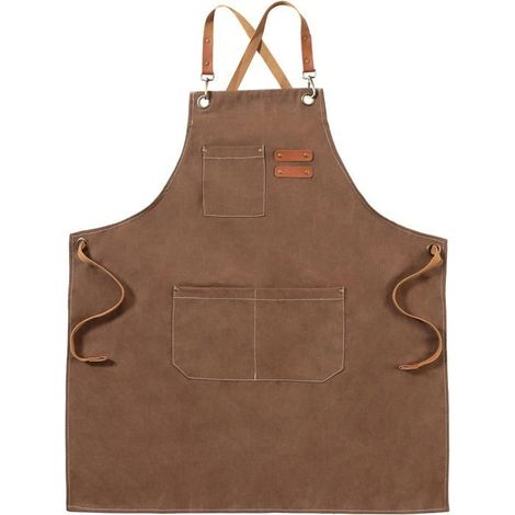 Tablier en toile 1 pièce 100 % coton Dos croisé et 3 poches Cuisine, loisirs créatifs, jardinage Noir/Marron 70 x 80 cm (1/5)