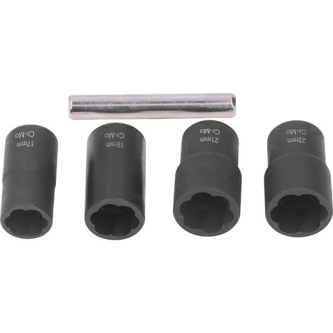 Lot de 5 clés à douille d'extraction pour écrous et goujons rouillés, acier au chrome-molybdène, 1/2in, 17-22mm, boîte, réparation auto (1/5)