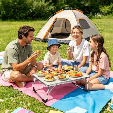 Aluminium Folding Table, 60 x 40 x 27 cm, Portable Folding Camping Table, Outdoor Rectangular for Picnic, Jadin Camping, Party (A) (1/3)