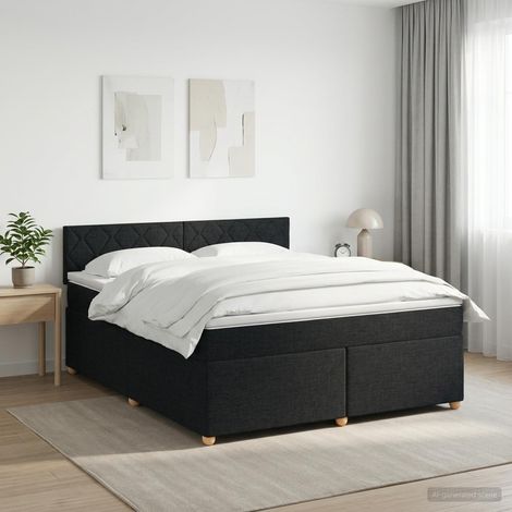 Cama box spring con colchón Negro 180 x 200 cm Tela (1/5)
