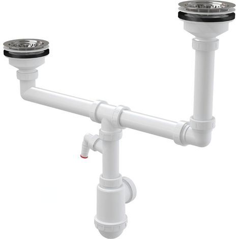 Alcaplast – Siphon évier double 115 mm – Raccord pour lave-linge – Débit 83,4 l/min – Anti-odeurs 50 mm – A454P (1/2)