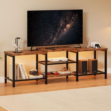 Meuble TV Marron 170 cm avec LED, Prises USB et Étagères (1/5)