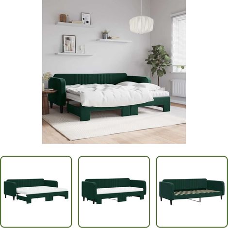 vidaXL Canapé - Lit de jour avec gigogne et matelas vert foncé 90x200cm velours (1/5)