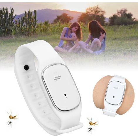 Bracelet anti-moustiques pour sports de plein air, bracelet anti-moustiques pour femmes enceintes et enfants, bracelet anti-moustiques bionique à ultrasons, rechargeable par USB, blanc. (1/5)
