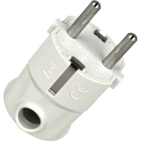 Spina Schuko 16A 250V 3500W 2P+T Uscita Cavo Laterale Multistandard Tedesco Italiano Bianco