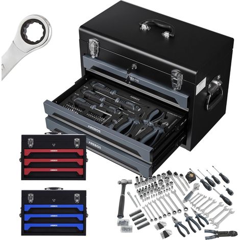 AREBOS Caja herramientas XXL con herramientas para principiantes y profesionales Antracita / Negro