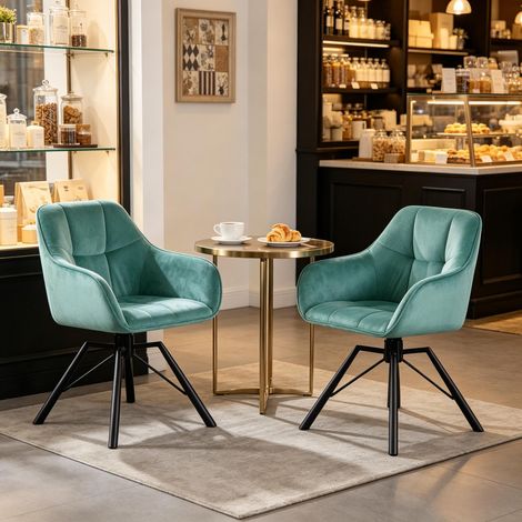 Chaises de cuisine larges et élégantes pivotantes avec dossier moelleux – Lot de 2 pour salle à manger, cuisine ou bureau (1/4)