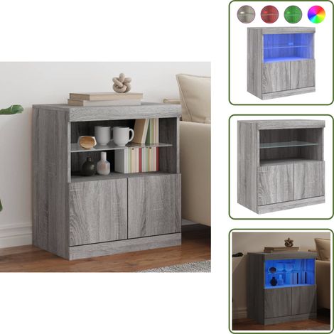 The Living Store Sideboard mit LED-Leuchten Grau Sonoma 60x37x67 cm - Schreibtisch - Wohnzimmermöbel - Sideboard - Regal - TV-Stand (1/5)