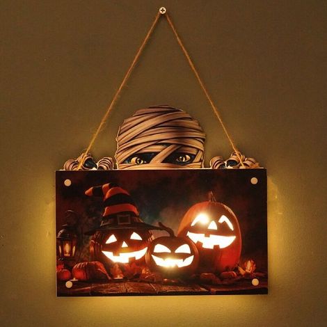 Halloween horreur fantôme fantôme numéro de maison en bois suspendu accessoires de décoration citrouille lanterne (fantôme) (1/3)