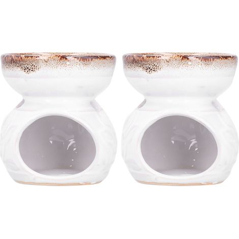 Lot de 2 brûleurs à huiles essentielles en céramique, brûleurs d'encens décoratifs pour aromathérapie, poêle/four blanc (1/5)