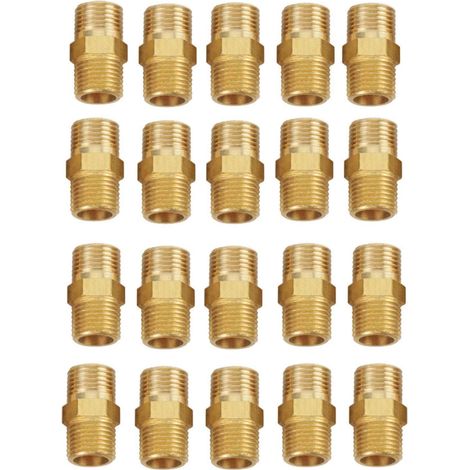 Raccords de tuyauterie en laiton, mamelon hexagonal, 20 pièces 1/8 BSP à 1/8 BSP filetage externe pour tuyau en laiton raccord hexagonal mamelon rapide (1/5)