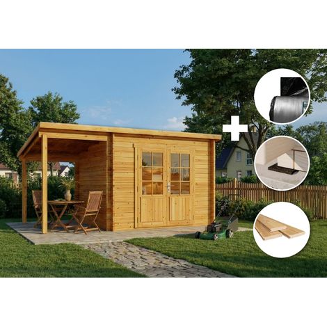 ECO Set - Abri de jardin Maria toit en pente imprégné Pinie Imprégné, 28 mm Épaisseur paroi 450 x 272 cm (1/4)