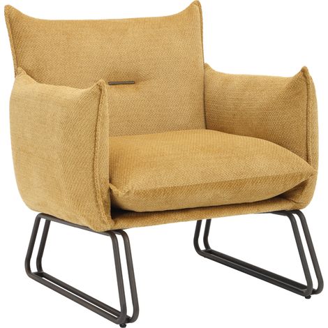 Wahson Fauteuil Salon Scandinave Pieds Robuste, Fauteuil d'Appoint en Chenille Confortable avec Coussin Rembourré Chaise de Chambre pour Lecture, Jaune