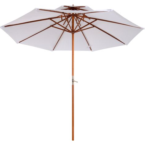 Runder Gartenschirm aus Holz mit zwei Polyesterdächern (180 g/m²), 2,7 m Durchmesser x 2,6 m Höhe, weiß